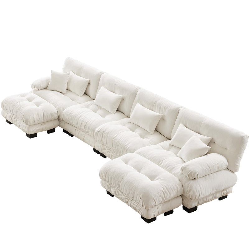 Canapé modulaire en U confortable - 4 places avec 2 repose-pieds en chenille blanc pour espace Home Decor