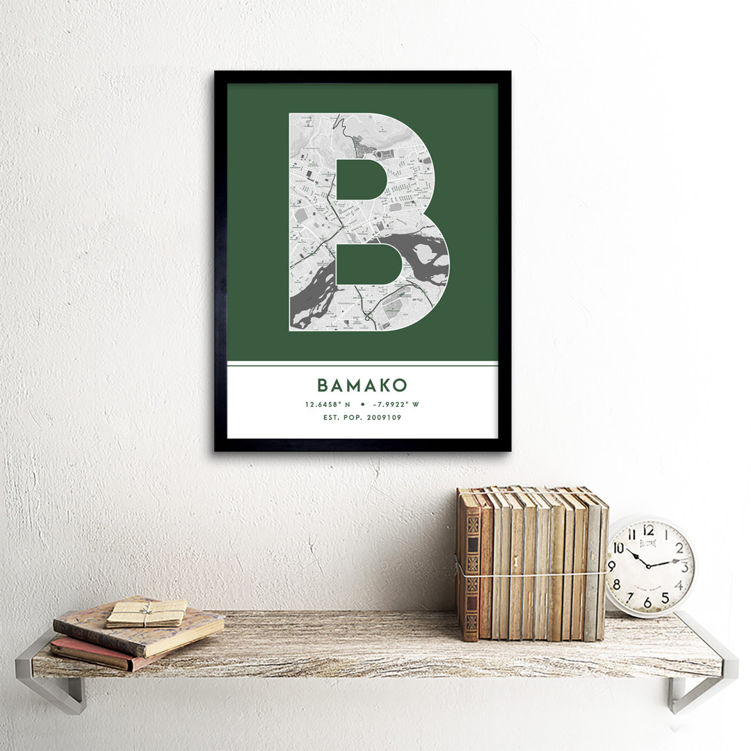 Bamako City Map Bamako Green by Wee Blue Coo - Single Picture Frame Typography