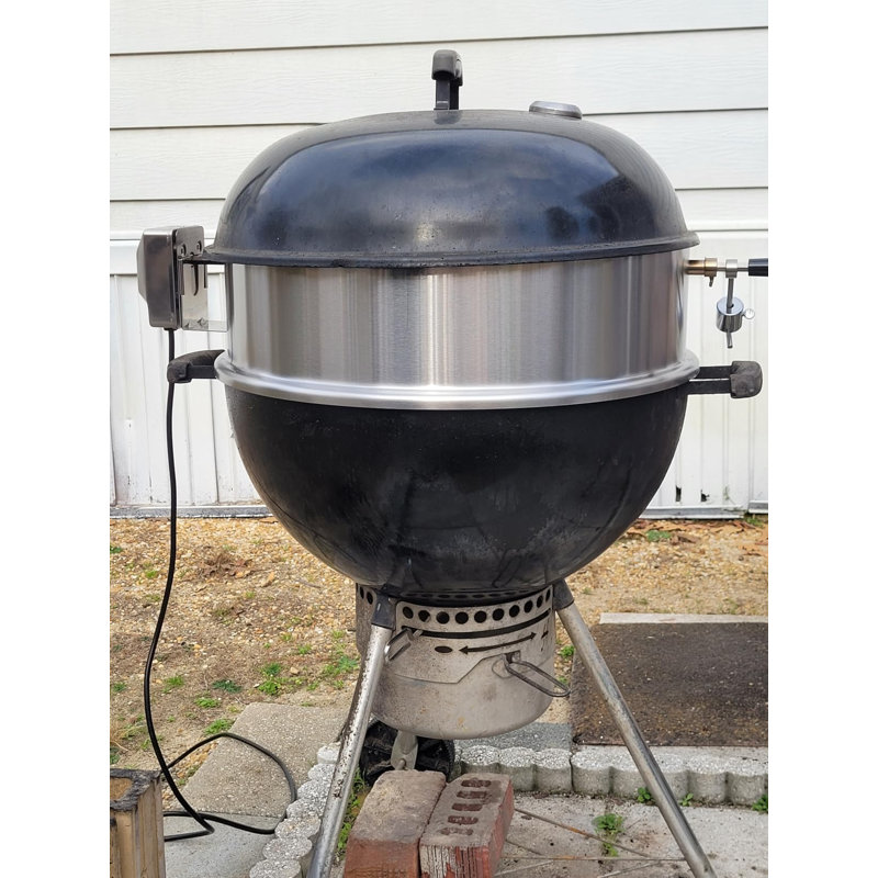 Ensemble de rôtisserie en acier inoxydable pour grils de bouilloire de 22 pouces Weber avec paniers à charbon et 10 bacs d'égouttement, moteur 110V pour rôtissage au barbecue
