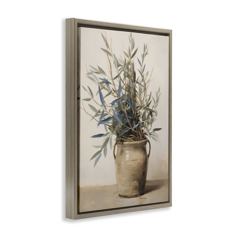 Toile flottante encadrée Country Pottery Plant par Petals Prints Design, Cadre flottant orme Montalcino, H 31 po x l 21 po