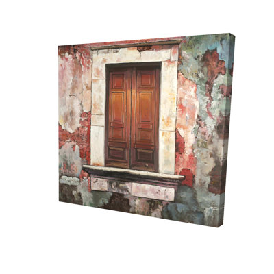 Porte d'un vieux bâtiment rouge - décor de nature morte en toile brune