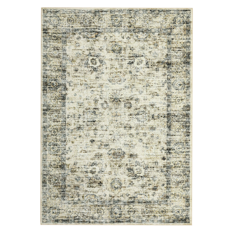 Oriental Machine Washable Rug with Rubber Backing for Living Room Vintage Non-Slip Dining Room Rug Easy-Cleaning Floor Carpet for Bedroom Office Playroom