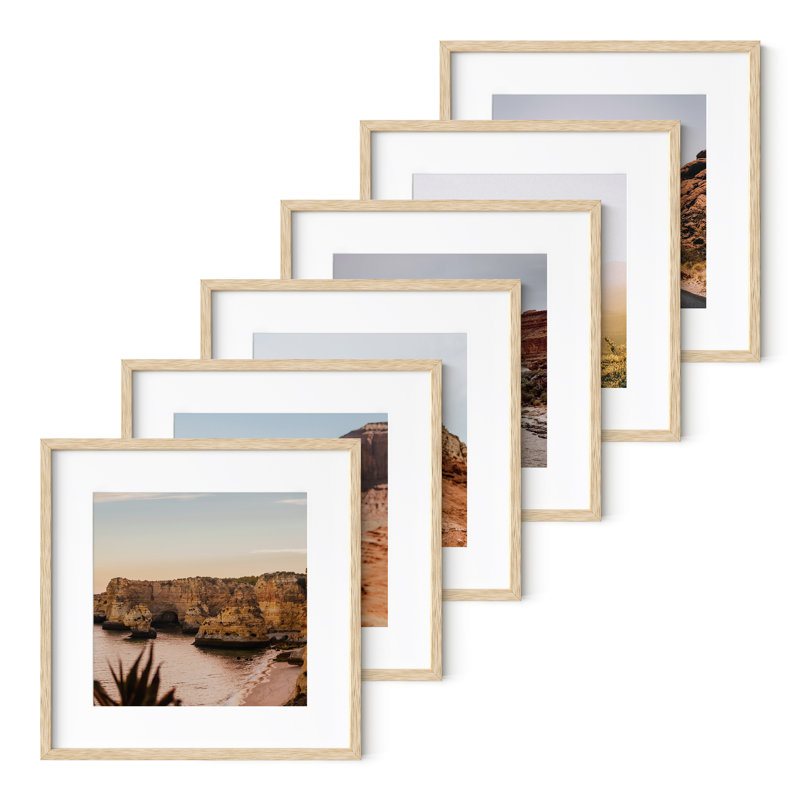 Cadre photo en bois - ensemble de 6, Beige, 16 po x 16 po avec passe-partout pour 12 po x 12 p
