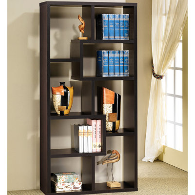 Geometric, Cappuccino 10-Shelf Bookcase, And Particle Board, Scratch- Finish, Tip-Over Restraint Construction,
