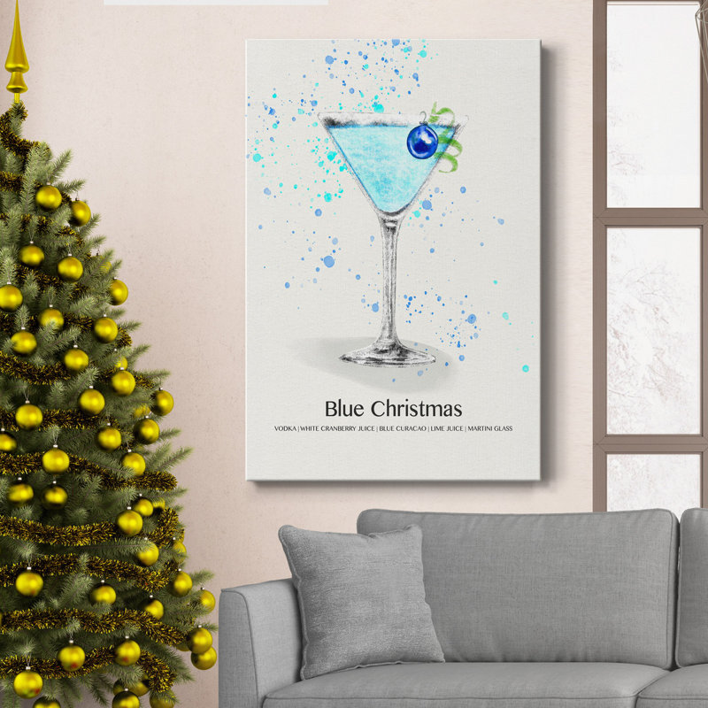 Blue Christmas Cocktail - Wrapped Canvas Print, 18" H x 12" W x 1" D