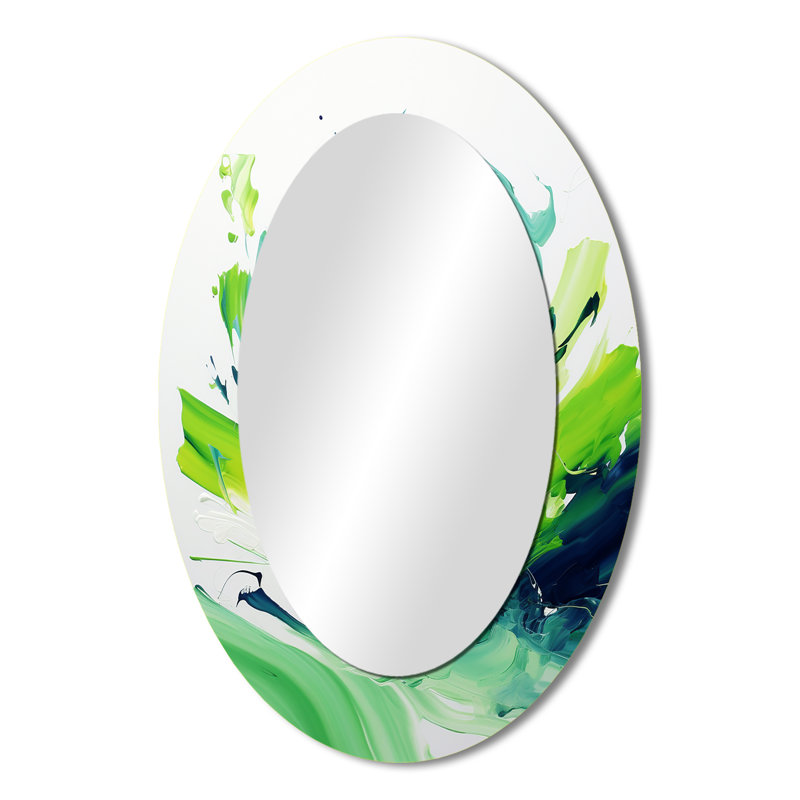 Miroir mural blanc et vert à motif abstrait d'encre II, 36 po x 24 po