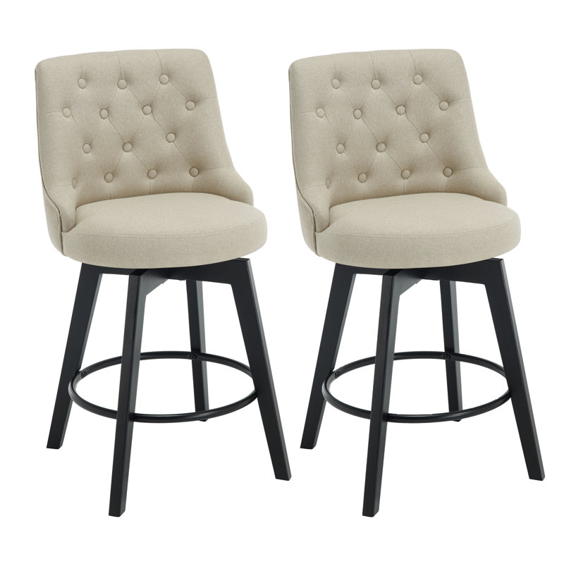 Swivel Upholstered 26'' Counter Stool Wood Leg, Light Khaki