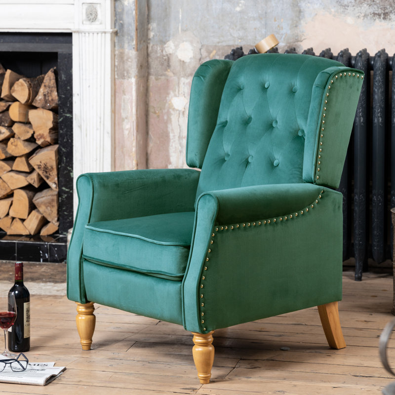 Ailith 70cm Wide Velvet Wing Chair Recliner, Green