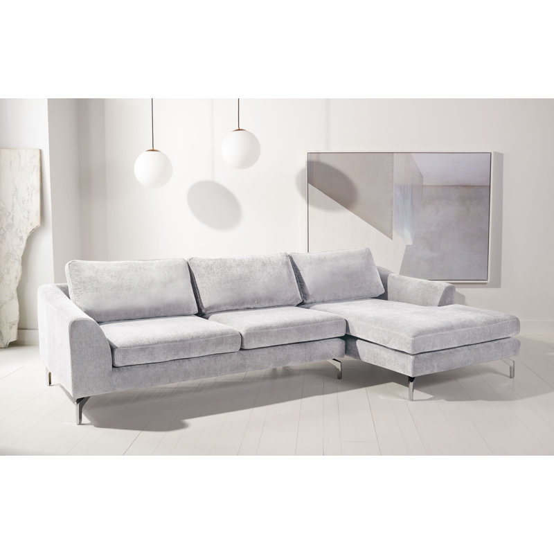Anyya Upholstered L-Shaped Sectional, Grey Linen, Right Hand Facing