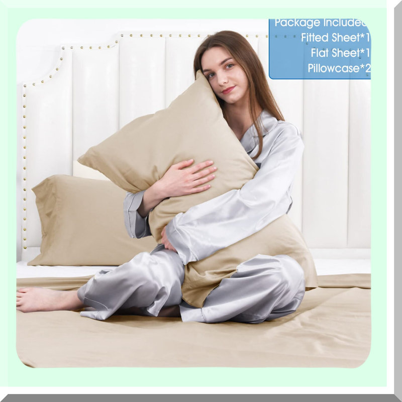 Cool Silky Soft Cooling Sheets Set - Luxury Breathable Bedding for Hot Sleepers, Deep Pocket with Pillowcase - Spring Summer Refresh