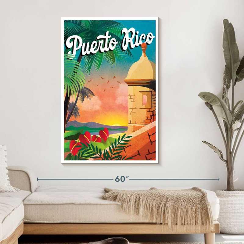 Affiche rétro sur toile Porto Rico, H 48 po x l 32 po x P 1,25 po