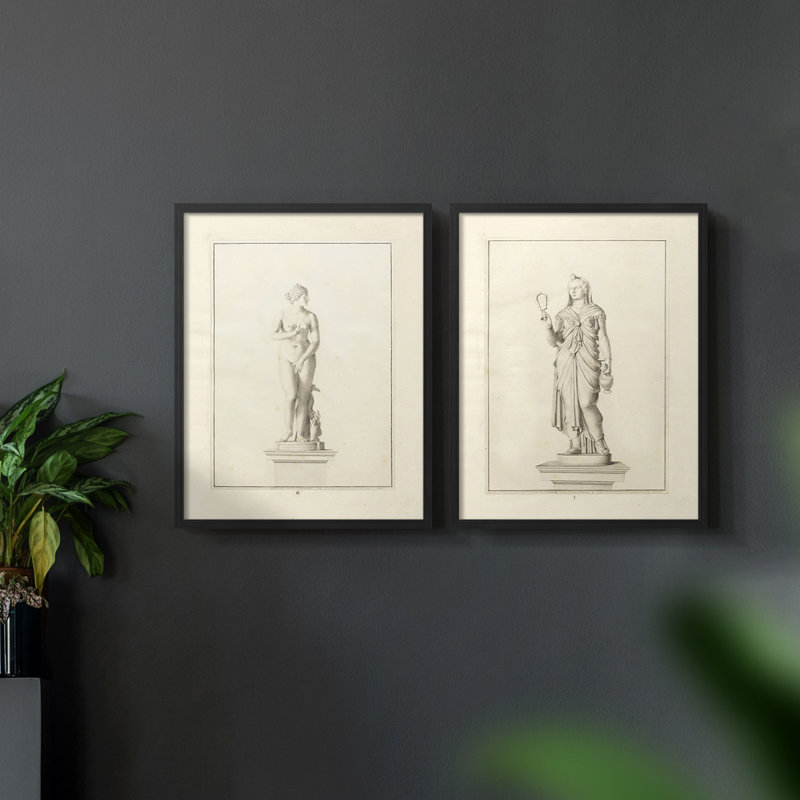 Croquis rétro en V - estampe numérique - ensemble de 2, Cadre noir, H 9 po x l 22 po