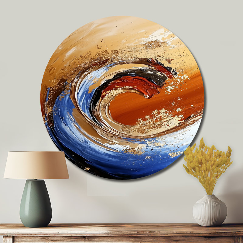 Brise de mer dorée abstraite - décoration murale ronde côtière, art mural de salon doré, H 36 po x l 36 po