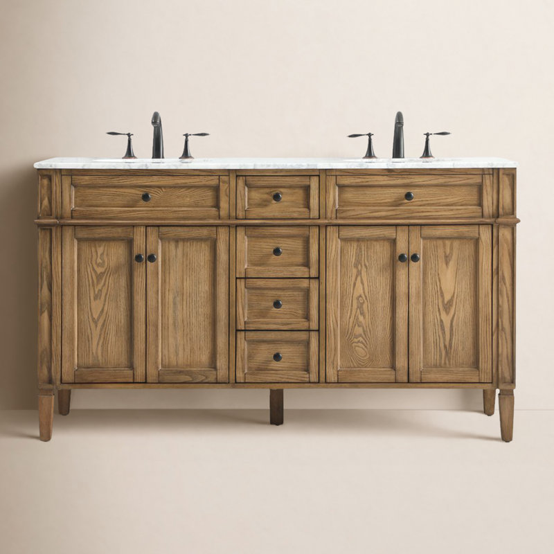 Rivers 60 " W Freestanding Standard 2 Double Vanity Bathroom Vanity With Marble Top, Driftwood