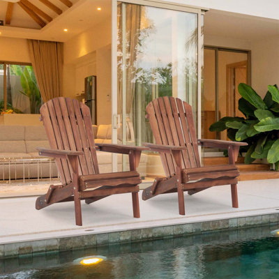 Ensemble de 2 chaises de patio pliantes en bois Adirondack d'extérieur en bois pour jardin, jardin, pelouse, cour, terrasse, bord de piscine, foyer extérieur