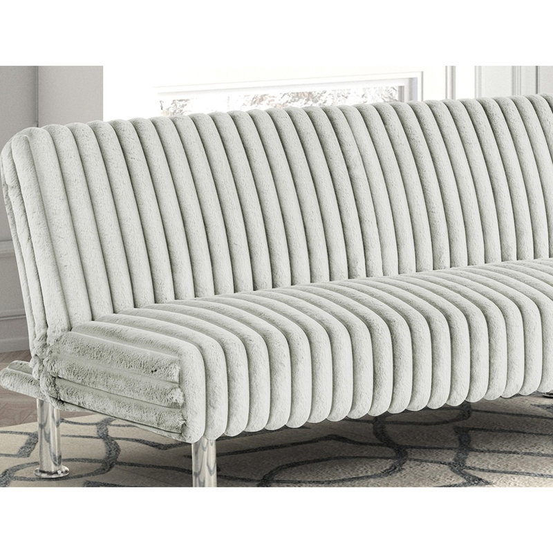 Contemporary Style Gray Futon Bed With Finish Base Legs And Extra Back Support For Conversion, 29"d Depth, Fabric Upholstered Armless Convertible To Ribbed Upholstery - Colored Legs, 66"w Width, 50