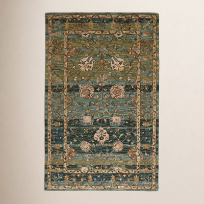 Corla Floral Handmade Tufted Wool Green/Tan/Blue Area Rug