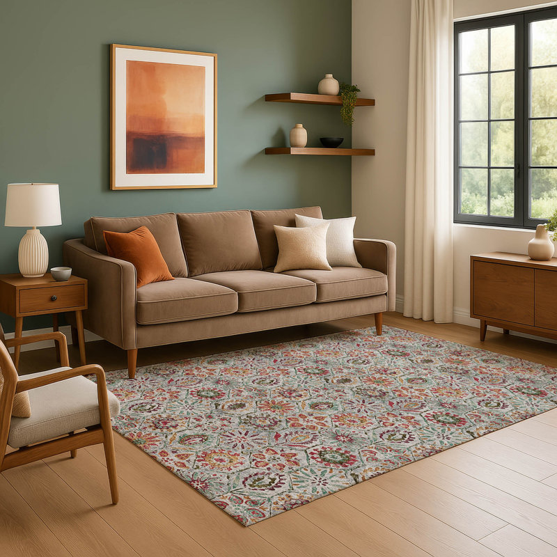 Premium Machine Washable Ralston AMF1938 Floral Rug, Rectangle 10' x 14'