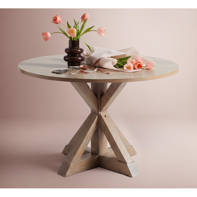 Finch Alfred Round Rustic Solid Wood Dining Table with X-Base, Seats 4, Powder Ash