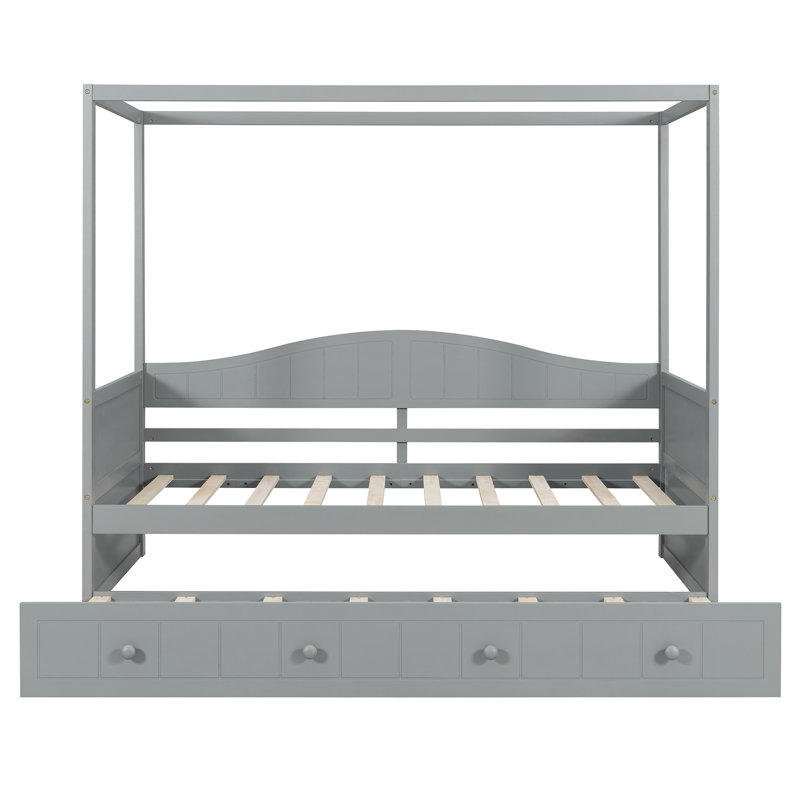 Lit à baldaquin simple moderne et peu encombrant, conception en bois massif, idéal pour les soirées pyjama