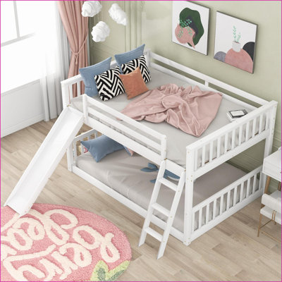 Lit superposé double en bois de pin avec glissière convertible Échelle - blanche, peu encombrante pour les petites pièces