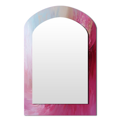 Gold And Pink Ocean Ink Harmony III - Abstract Painting Arch Unique Wall Mirror Decor, Gold Asymmetrical Large Mirror, Printed Metal Art