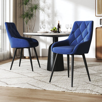 Velvet Metal Legs Button Upholstered Dining Chair, Set of 2