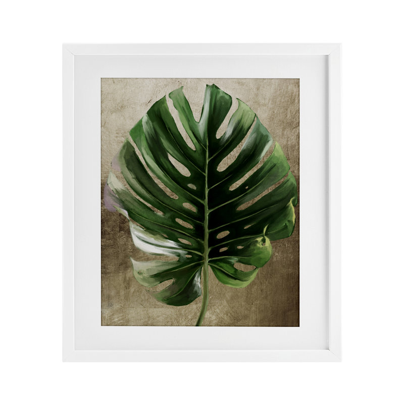 «Earthy Exotic Leaf», reproduction sous verre encadrée, design par Anna Lischenko, H 13 po x l 16 po, Cadre blanc côtier
