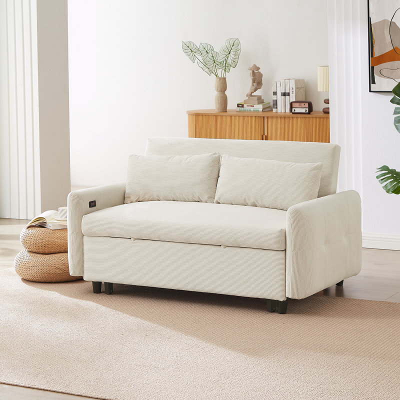 Manucy 57.48'' Upholstered Convertible Sofa, Beige Corduroy