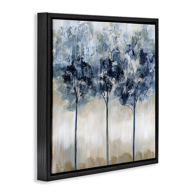 Trio d'arbres en sourdine abstrait, Cadre flottant noir de jais, H 18 po x l 18 po