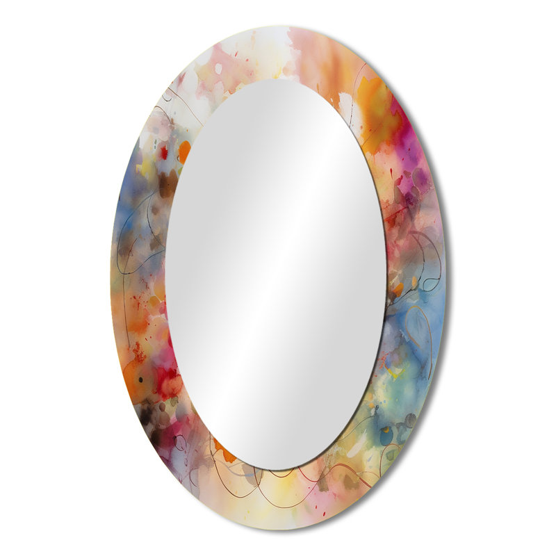 Colorful Transformations Of Flow I - Miroir mural ovale orange, 36 po x 24 po