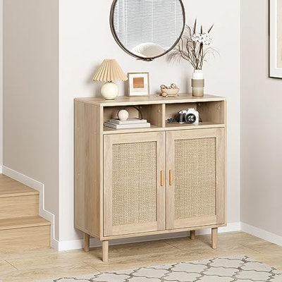 Rattan Sideboard Buffet Cabinets, Sideboard Cabinets with 2 Doors, Modern Accent Storage Console Tables