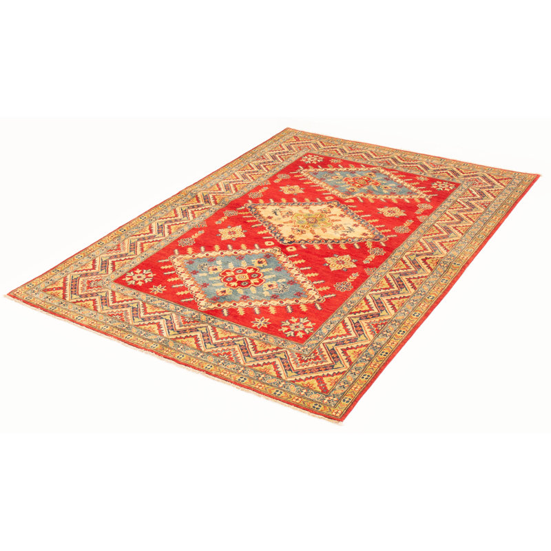 Tapis rouge en laine noué à la main de conception unique 6 pi 6 po x 9 pi 6 po New Age Heathe