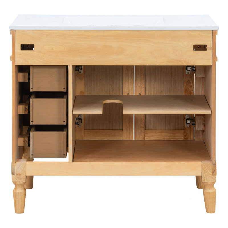 Meuble-lavabo de 36 po avec lavabo en céramique, portes à fermeture douce, tablettes réglables, armoire de rangement moderne pour petites et moyennes salles de bain