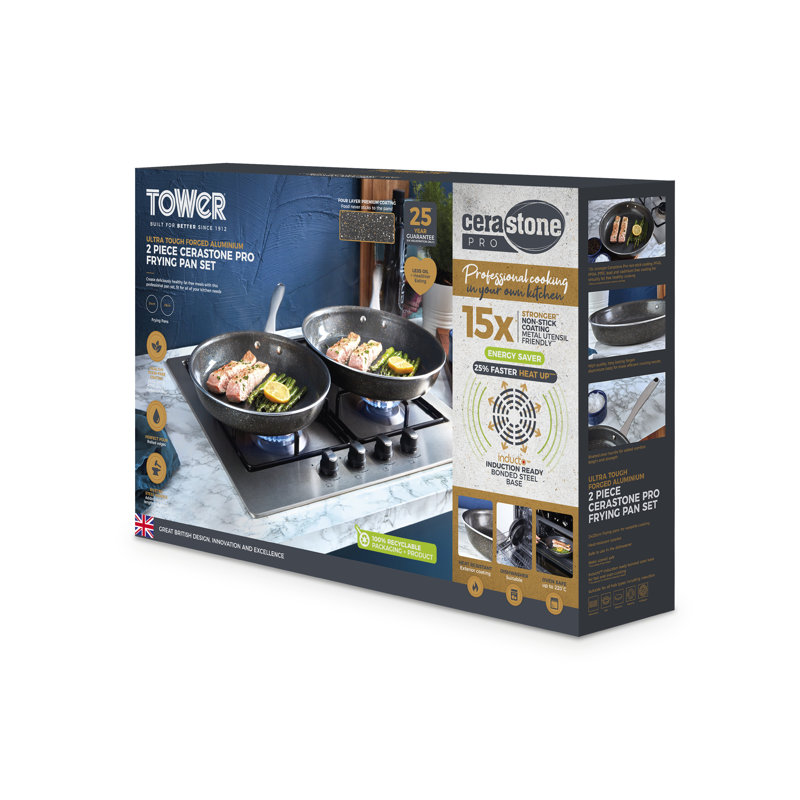 Tower T900202 Cerastone Pro Forged Aluminium 2 Piece Frying Pan Set with Riveted Steel Handles, Non-stick Coating, Graphite
