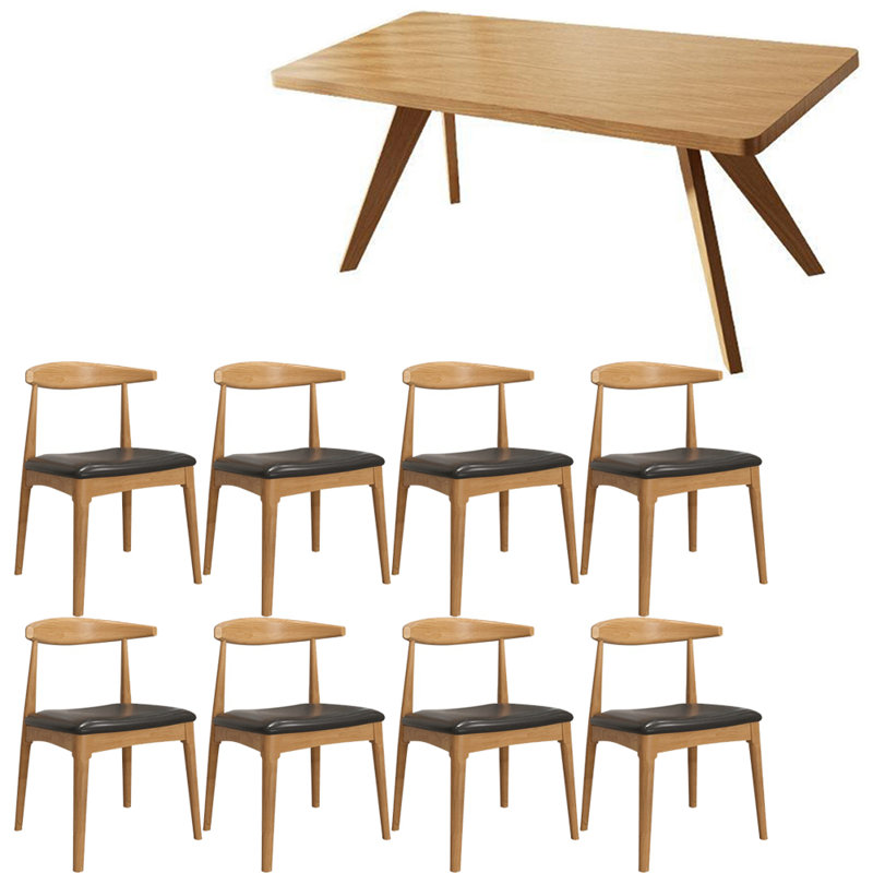 European style solid wood dining table set., 29.5"H x 31.4"L x 78.7"W