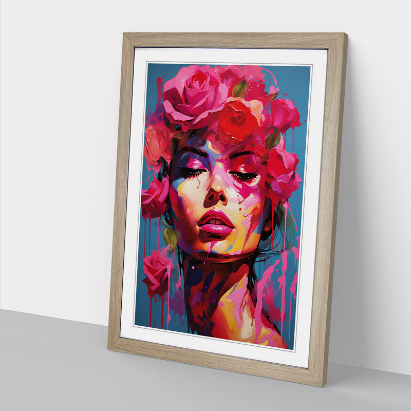 Rose Pop - Single Picture Frame Print on Wood, 34cm H x 25cm W x 2cm D, Oak