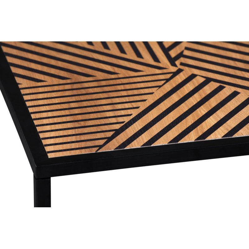 Julian Black and Natural Wood Square Side Table with Metal Frame