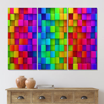 " Rainbow Of Abstract Colorful Blocks " 3 - Pieces