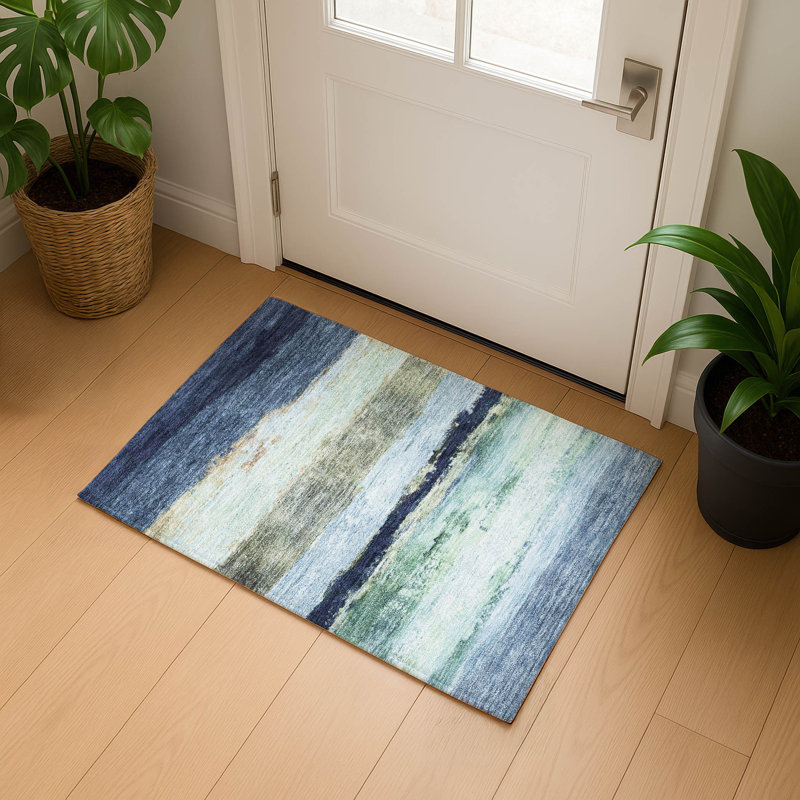Premium Machine Washable Mayfield Striped Rug, Denim, 1'8" x 2'6"