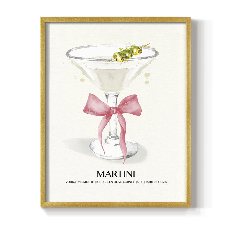 Reproduction encadrée Martini Bow - bois massif, H 21 po x l 17 po, Doré