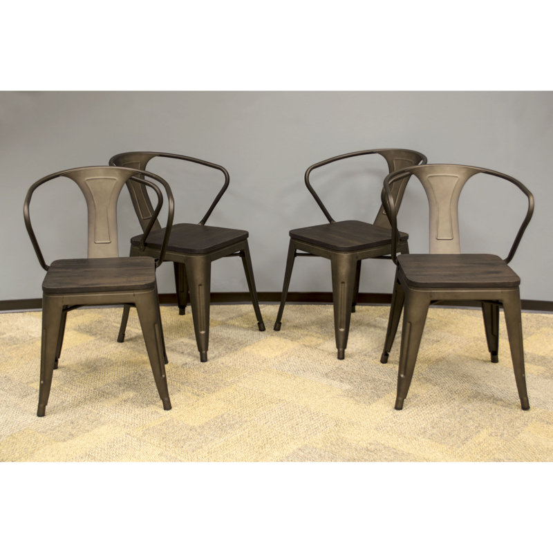 Fauteuil avec dossier à latte de métal Natascha, Bronze industriel rustique