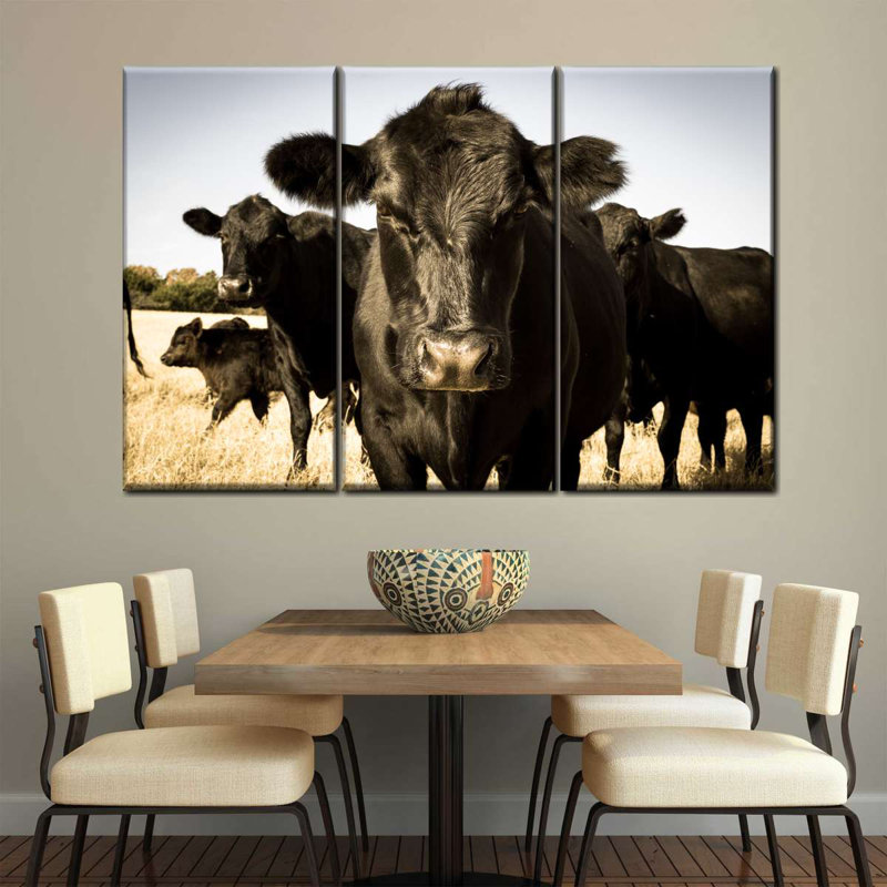" Black Angus Cattle " 3 - Pieces, 32" H x 50" W x 1.25" D