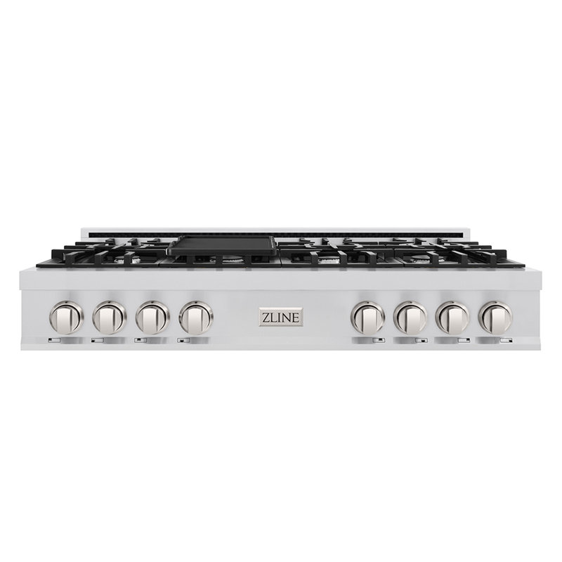 ProfessionalStainless 48" Gas Cooktop with 7 Burners and Griddle, Stainless Steel