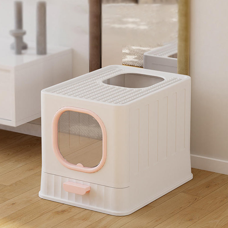 Polyethylene Plastic Enclosed Litter Box with Scoop, Pink