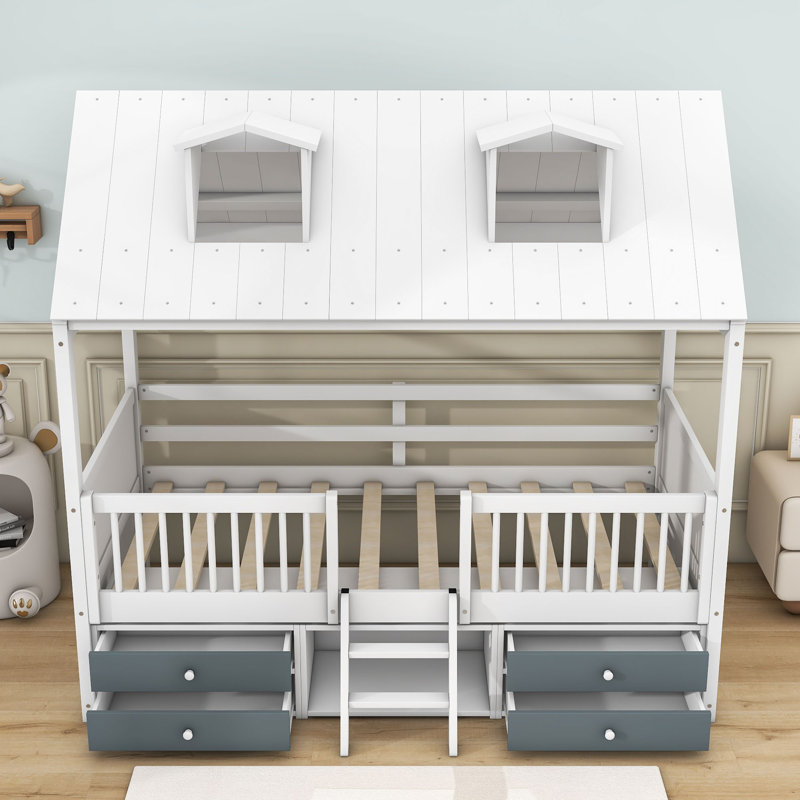 Lit mezzanine avec tiroirs Yacine Kids, Simple, Blanc