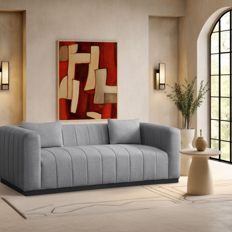Hrihaan 90.5'' Sofa, Grey Linen Textured Fabric