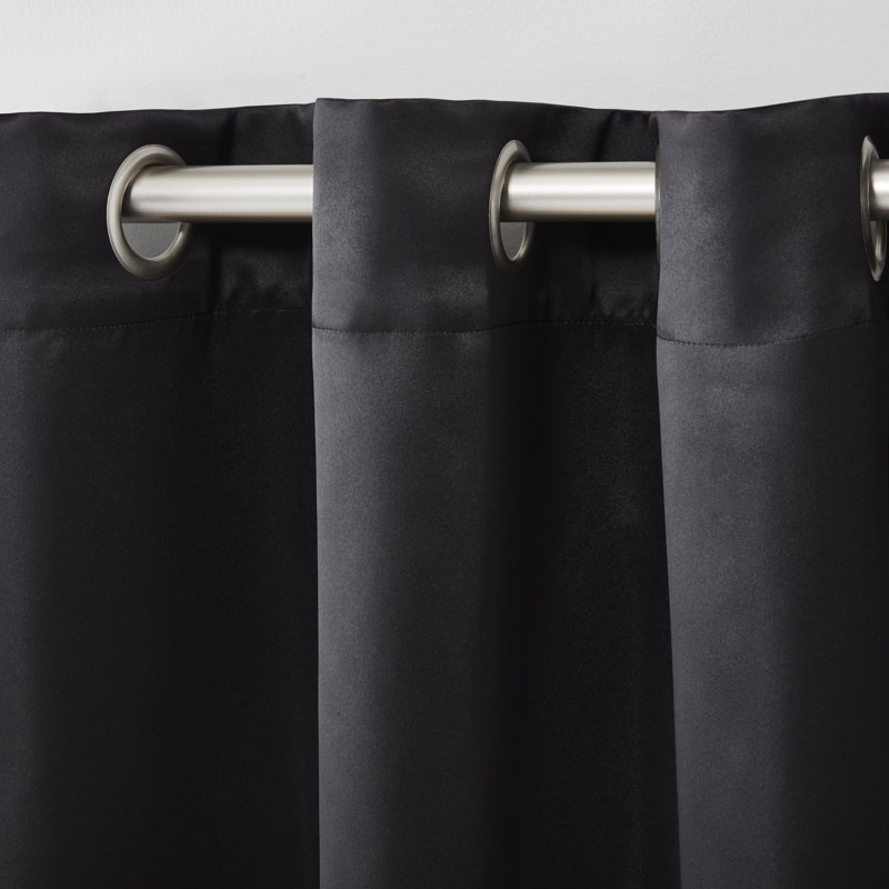 Seville Black Sateen Room Darkening Grommet Curtain Panels, 38"x96"