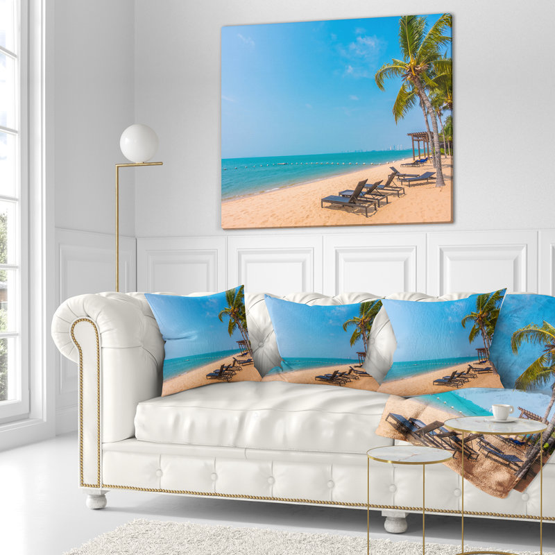 Coussin imprimé plage bleue avec palmiers, 18 po x 18 po, Coussin décoratif