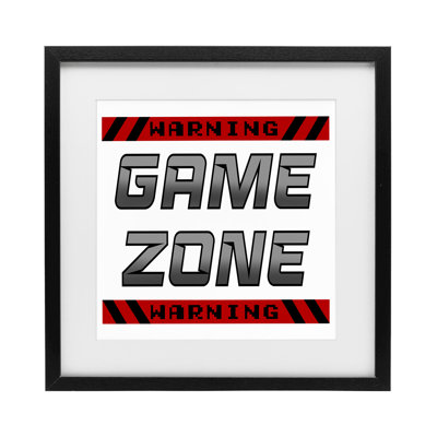Game Zone Warning Framed Print Under Glass, design by Marcus Prime